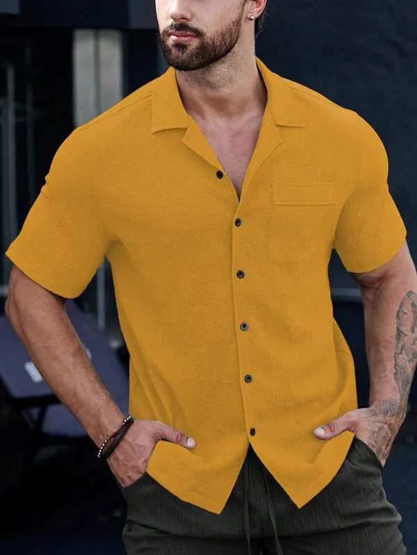 Yellow_Premium_Poly_Cotton_Half_Sleeve_Casual_Shirt_For_Men