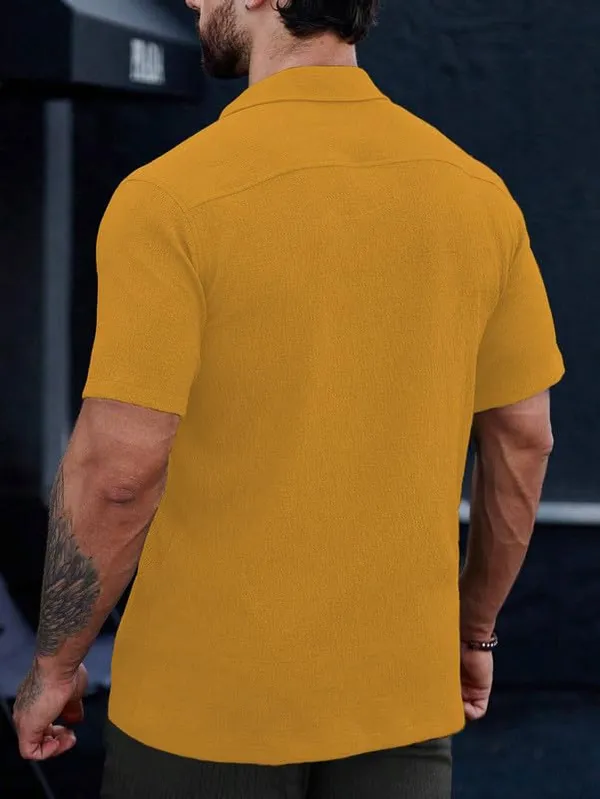 Yellow_Premium_Poly_Cotton_Half_Sleeve_Casual_Shirt_For_Men