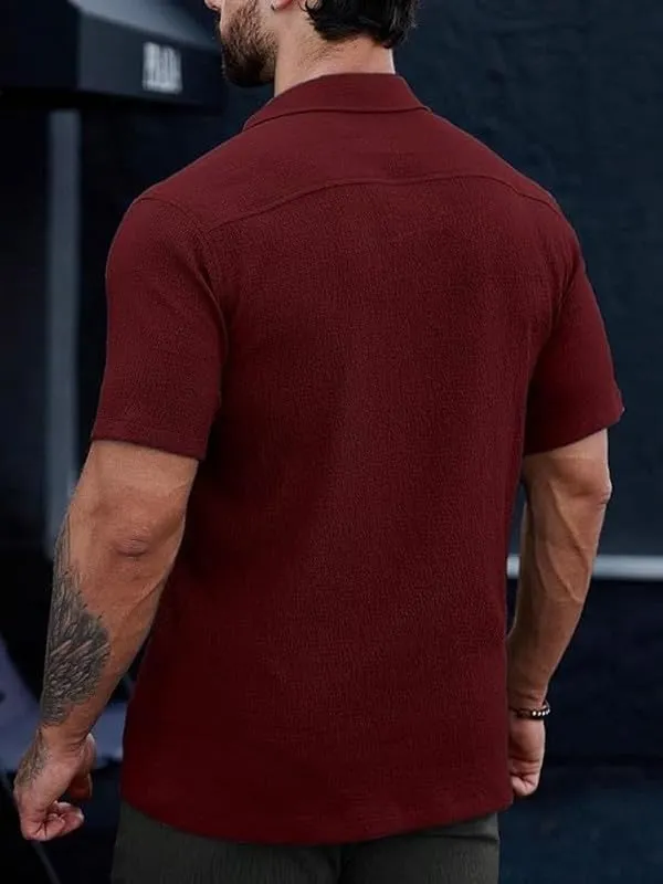 Maroon_Premium_Poly_Cotton_Half_Sleeve_Casual_Shirt_For_Men