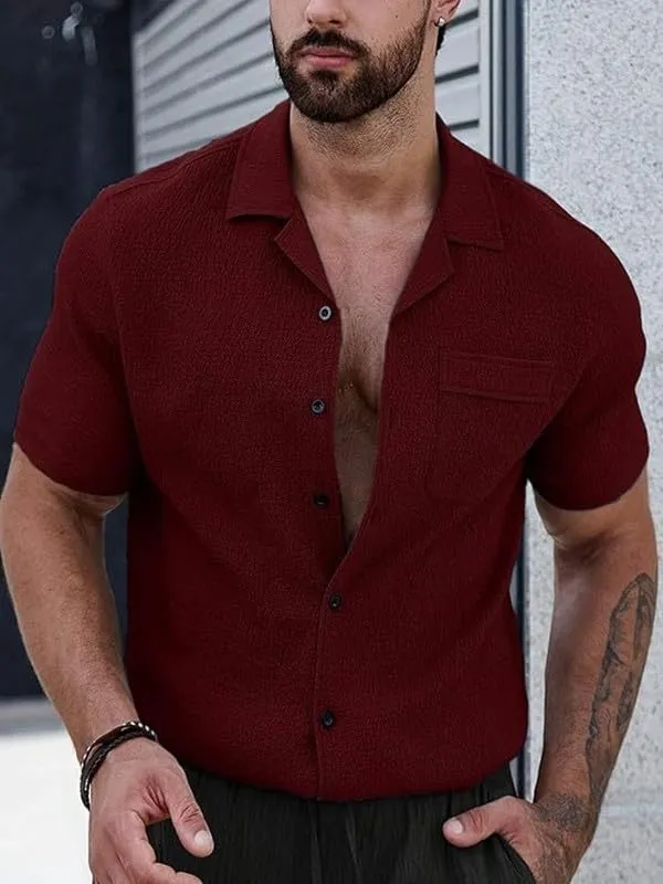 Maroon_Premium_Poly_Cotton_Half_Sleeve_Casual_Shirt_For_Men