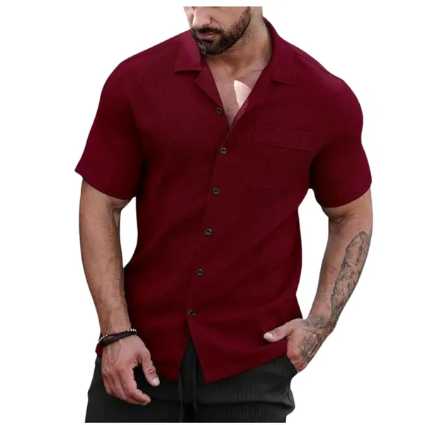Maroon_Premium_Poly_Cotton_Half_Sleeve_Casual_Shirt_For_Men