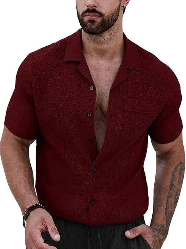 Maroon_Premium_Poly_Cotton_Half_Sleeve_Casual_Shirt_For_Men