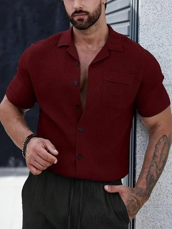 Maroon_Premium_Poly_Cotton_Half_Sleeve_Casual_Shirt_For_Men