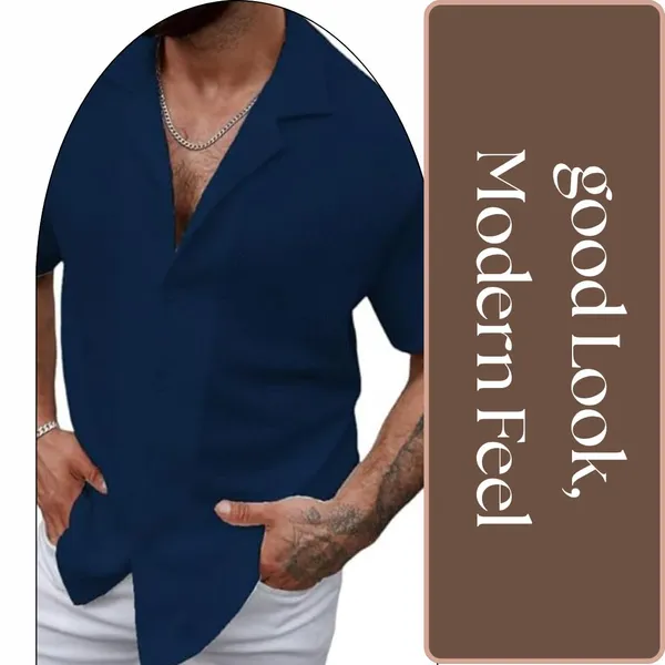 Blue_Premium_Cotton_Blend_Casual_Shirt_For_Men