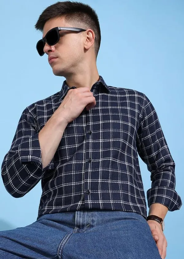 Navy_Blue_Premium_Pure_Cotton_Checkered_Shirt_For_Men