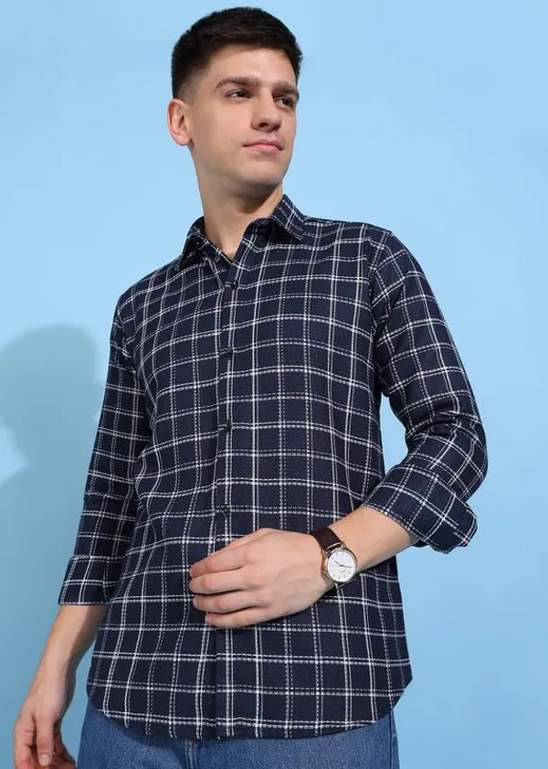 Navy_Blue_Premium_Pure_Cotton_Checkered_Shirt_For_Men