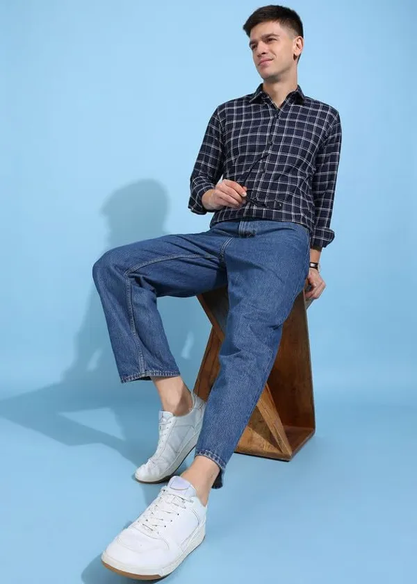 Navy_Blue_Premium_Pure_Cotton_Checkered_Shirt_For_Men