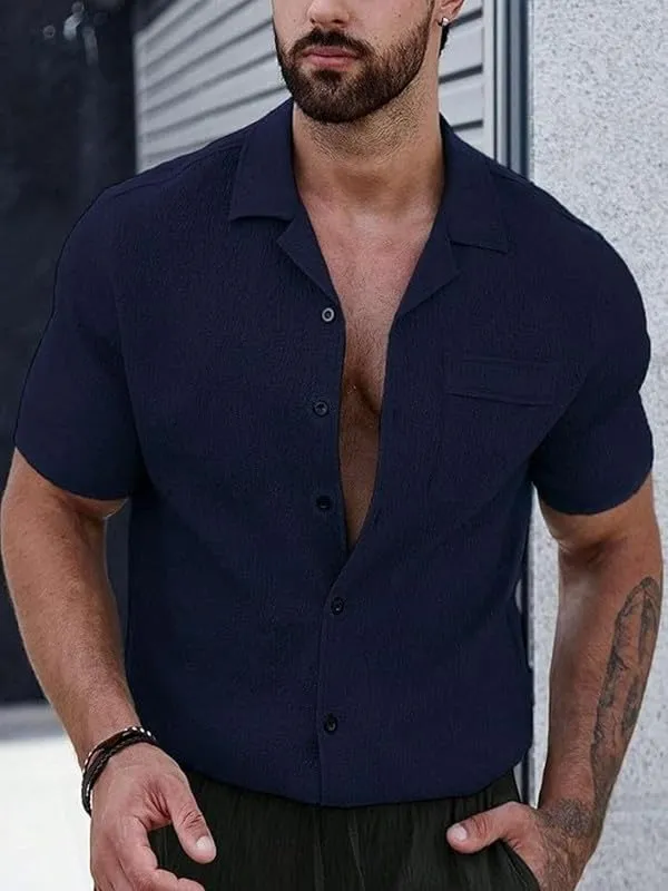 Blue_Premium_Poly_Cotton_Half_Sleeve_Casual_Shirt_For_Men