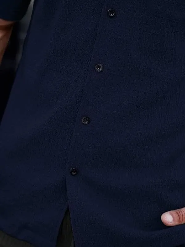 Blue_Premium_Poly_Cotton_Half_Sleeve_Casual_Shirt_For_Men