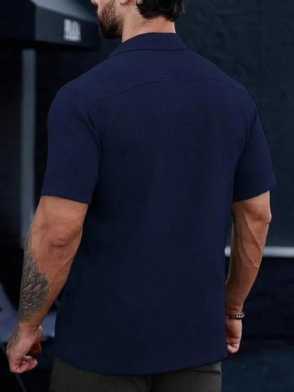 Blue_Premium_Poly_Cotton_Half_Sleeve_Casual_Shirt_For_Men
