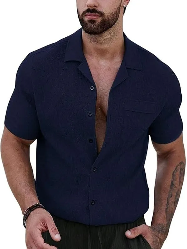 Blue_Premium_Poly_Cotton_Half_Sleeve_Casual_Shirt_For_Men