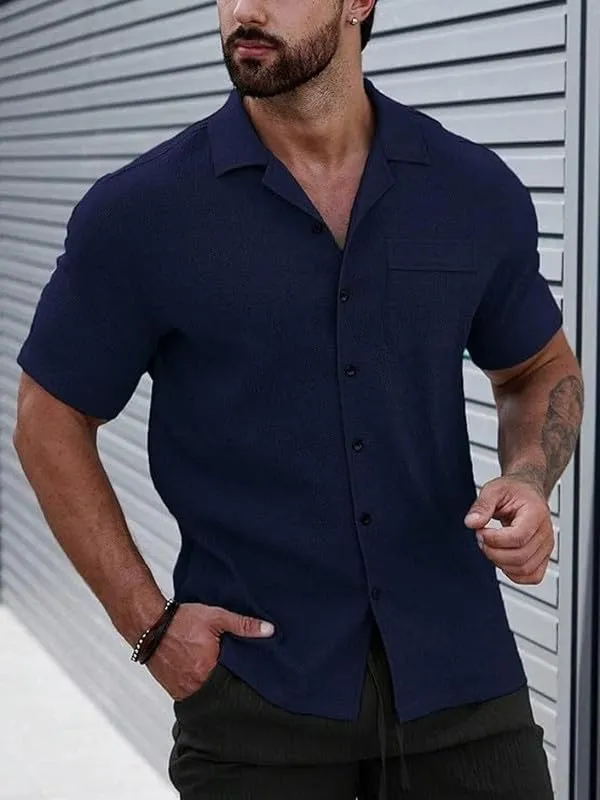 Blue_Premium_Poly_Cotton_Half_Sleeve_Casual_Shirt_For_Men