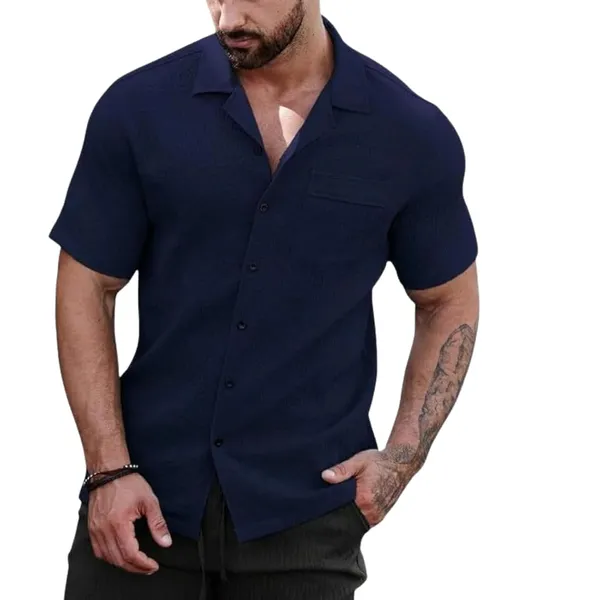 Blue_Premium_Poly_Cotton_Half_Sleeve_Casual_Shirt_For_Men