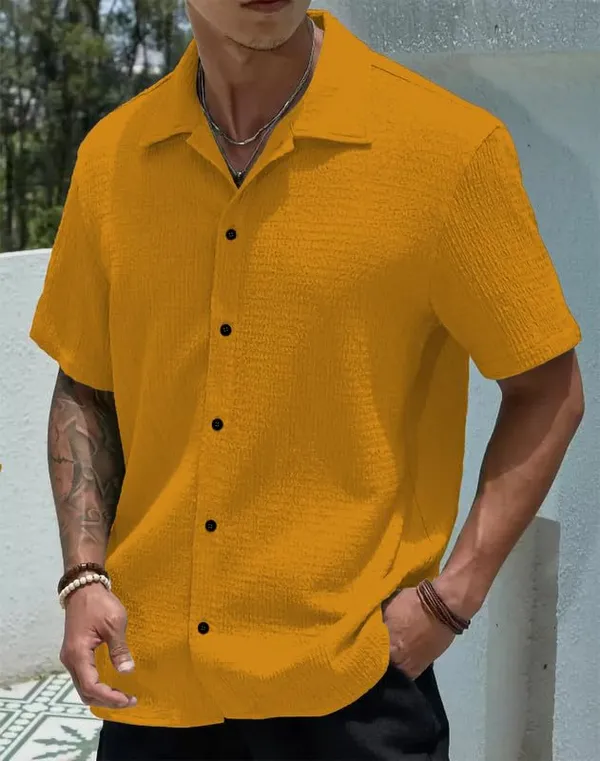 Yellow_Premium_Poly_Cotton_Casual_Shirt_For_Men