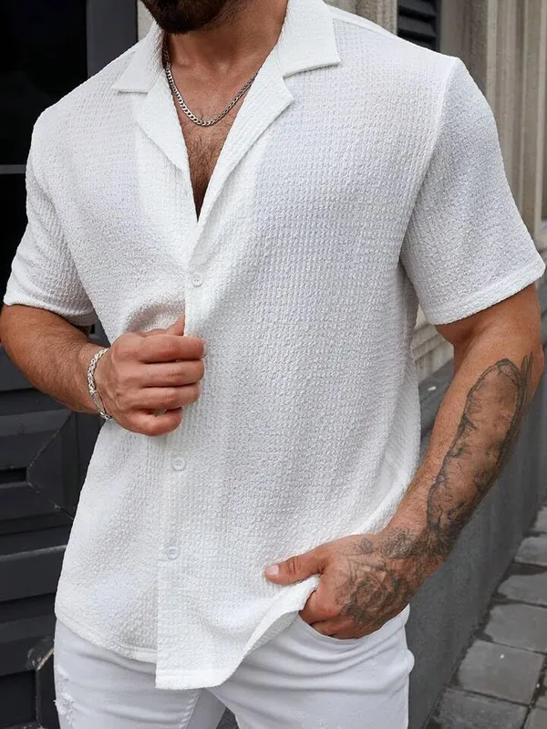 White_Premium_Cotton_Blend_Half_Sleeve_Casual_Shirt_For_Men