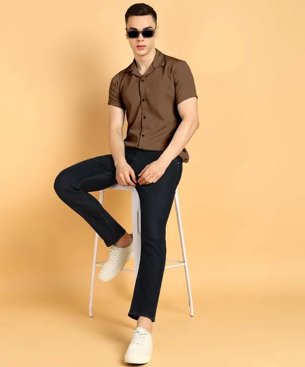 Coffee_Premium_Cotton_Blend_Half_Sleeve_Casual_Shirt_For_Men