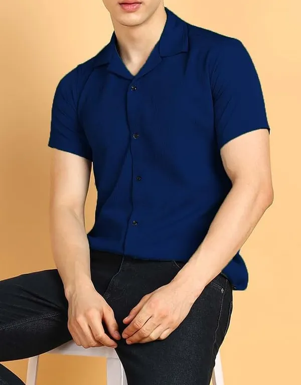 Dark_Blue_Premium_Poly_Cotton_Casual_Shirt_For_Men