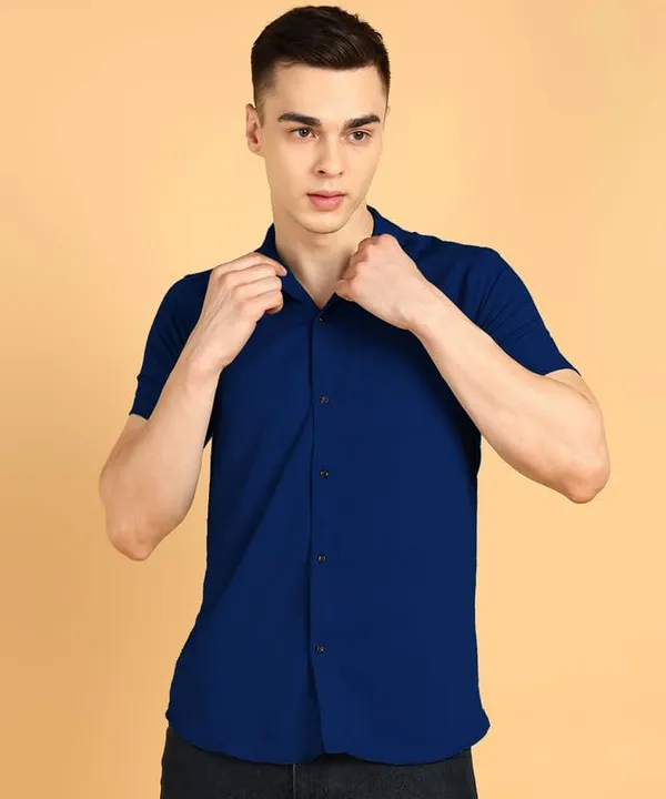 Dark_Blue_Premium_Poly_Cotton_Casual_Shirt_For_Men