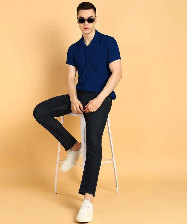 Dark_Blue_Premium_Poly_Cotton_Casual_Shirt_For_Men