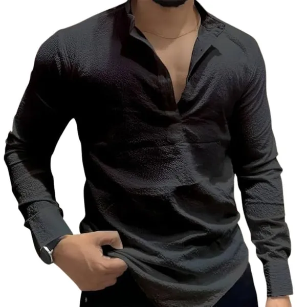 Black_Premium_Cotton_Blend_Kurta_Shirt_For_Men