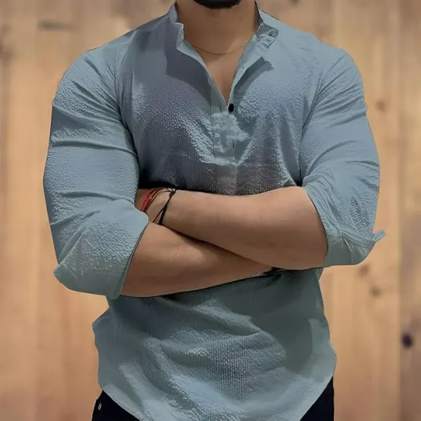 Grey_Premium_Cotton_Blend_Kurta_Shirt_For_Men