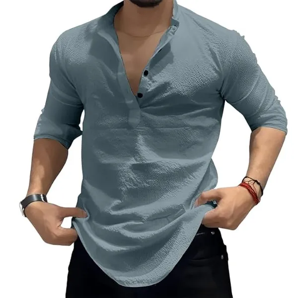 Grey_Premium_Cotton_Blend_Kurta_Shirt_For_Men