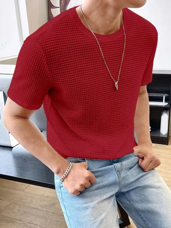 Maroon_Premium_Pure_Cotton_Waffle_T-Shirt_For_Men