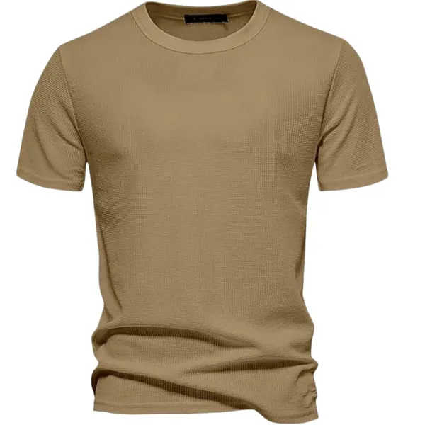 Khaki_Premium_Pure_Cotton_Waffle_T-Shirt_For_Men