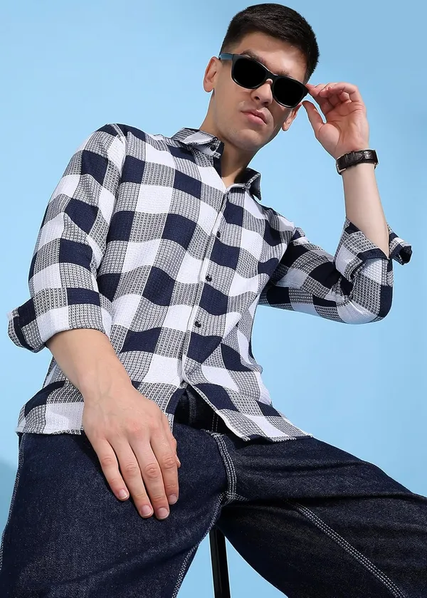 Blue_Premium_Pure_Cotton_Checkered_Casual_Shirt_For_Men