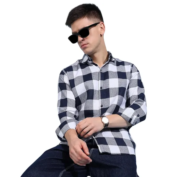 Blue_Premium_Pure_Cotton_Checkered_Casual_Shirt_For_Men