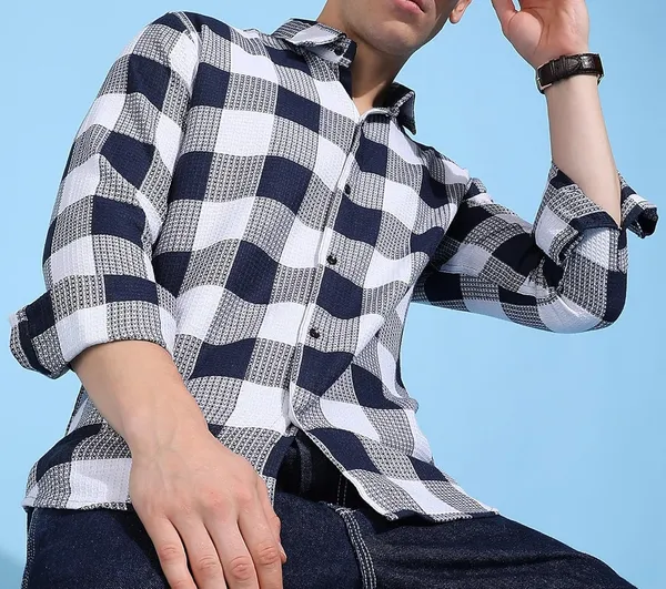 Blue_Premium_Pure_Cotton_Checkered_Casual_Shirt_For_Men