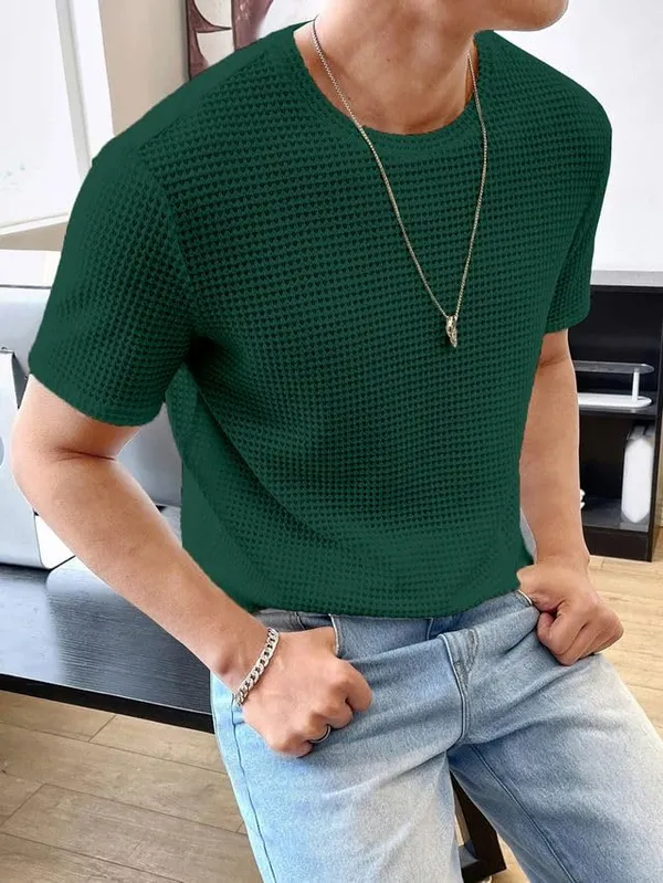 Green_Premium_Pure_Cotton_Waffle_T-Shirt_For_Men
