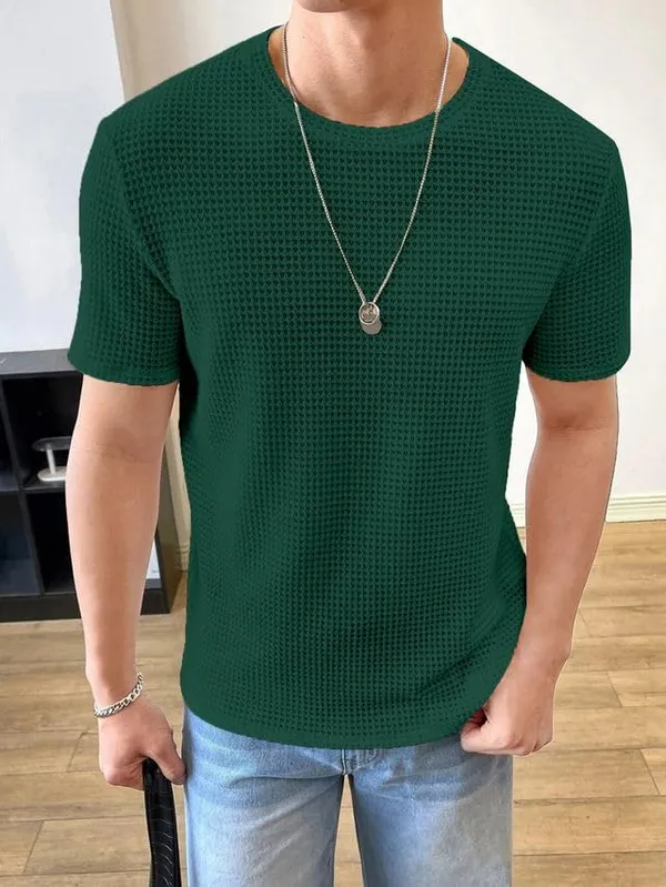 Green_Premium_Pure_Cotton_Waffle_T-Shirt_For_Men