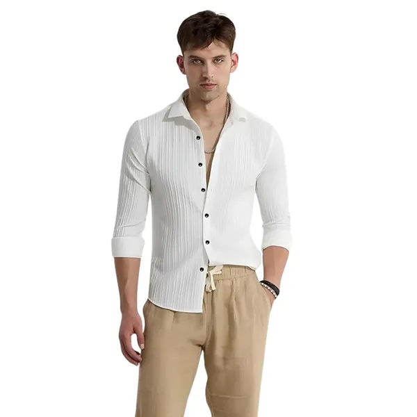 White_Premium_Cotton_Blend_Casual_Shirt_For_Men