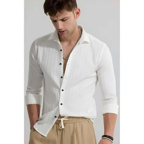 White_Premium_Cotton_Blend_Casual_Shirt_For_Men