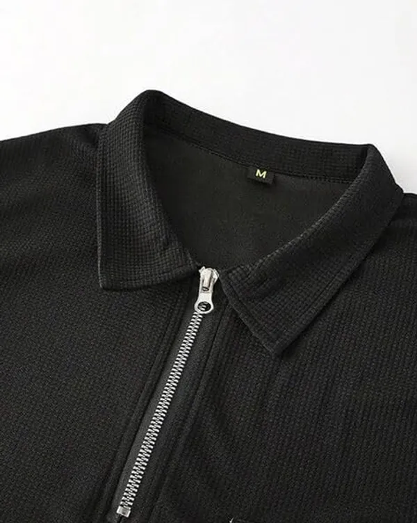 Black_Premium_Cotton_Blend_Waffle_T-Shirt_For_Men