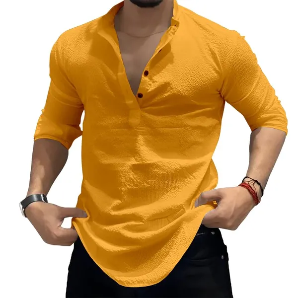 Yellow_Premium_Cotton_Kurta_Shirt_For_Men