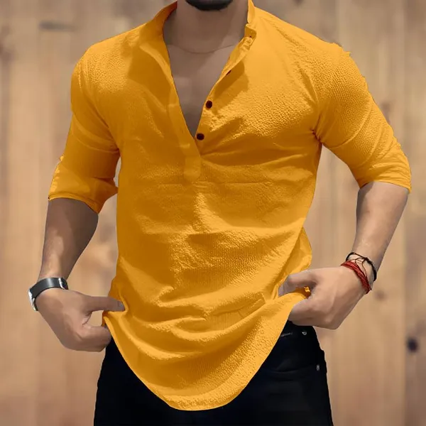 Yellow_Premium_Cotton_Kurta_Shirt_For_Men