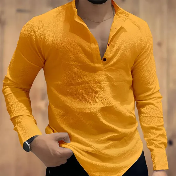 Yellow_Premium_Cotton_Kurta_Shirt_For_Men