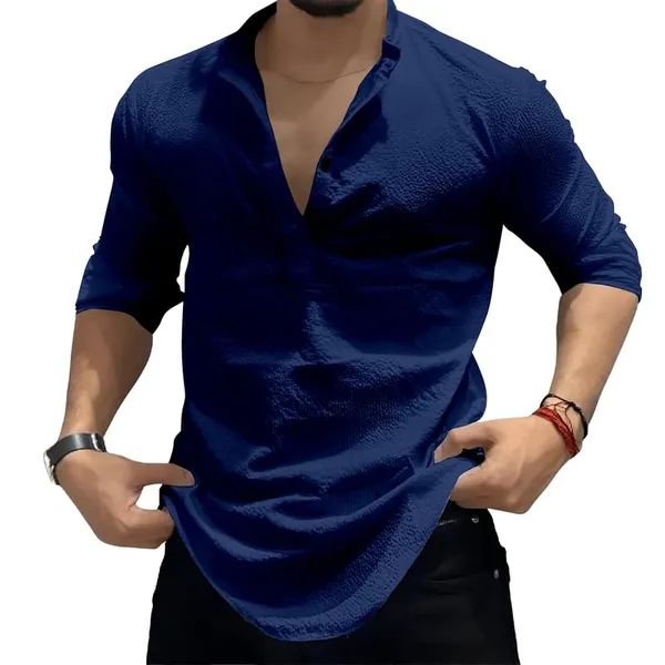 Blue_Premium_Cotton_Kurta_Shirt_For_Men