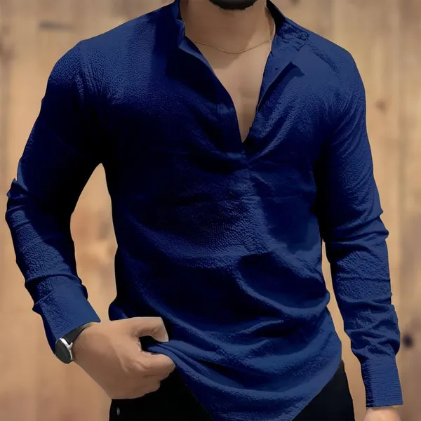 Blue_Premium_Cotton_Kurta_Shirt_For_Men