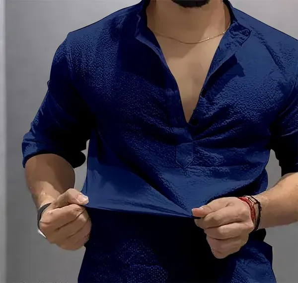 Blue_Premium_Cotton_Kurta_Shirt_For_Men
