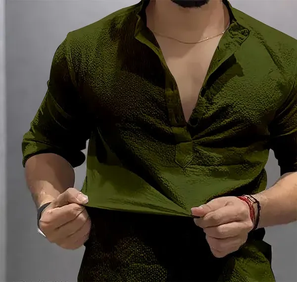 Green_Premium_Cotton_Kurta_Shirt_For_Men
