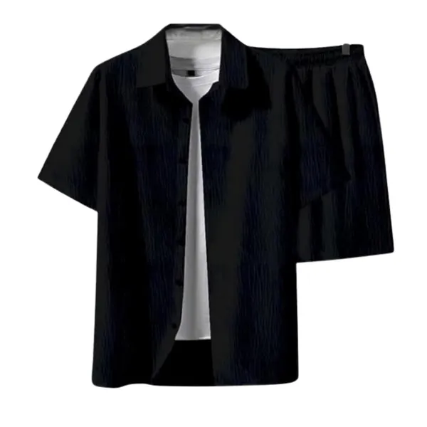 Black_Premium_Cotton_Shirt_&_Shorts_Set_For_Men