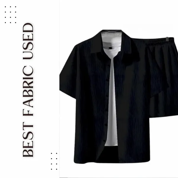Black_Premium_Cotton_Shirt_&_Shorts_Set_For_Men