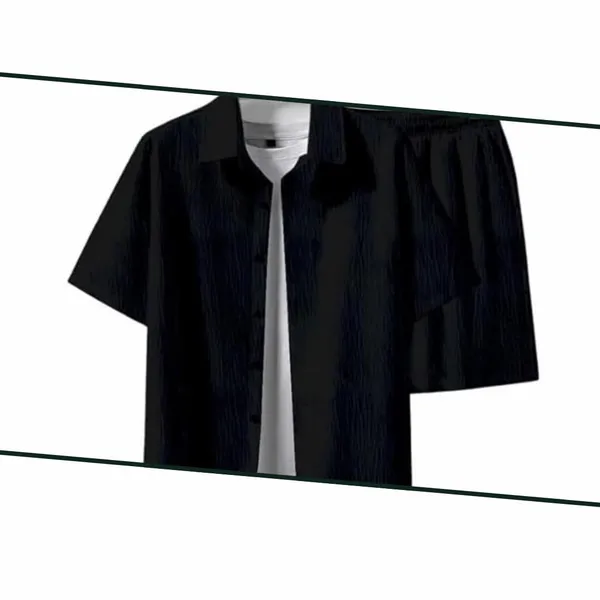 Black_Premium_Cotton_Shirt_&_Shorts_Set_For_Men