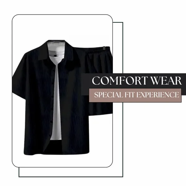Black_Premium_Cotton_Shirt_&_Shorts_Set_For_Men