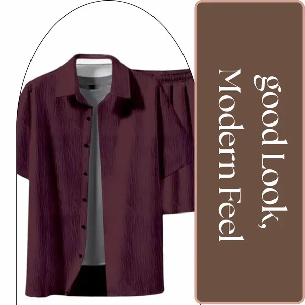 Maroon_Premium_Pure_Cotton_Shirt_&_Shorts_Combo_For_Men