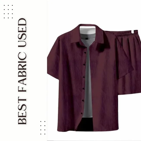 Maroon_Premium_Pure_Cotton_Shirt_&_Shorts_Combo_For_Men