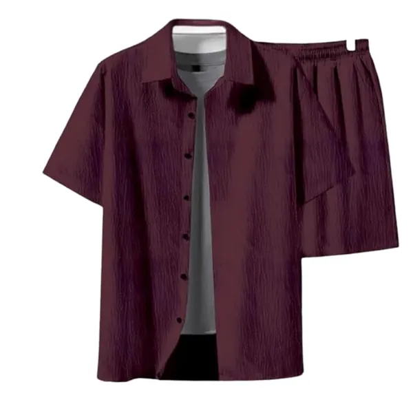 Maroon_Premium_Pure_Cotton_Shirt_&_Shorts_Combo_For_Men